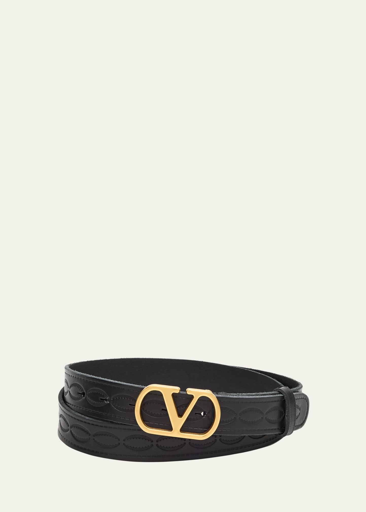 Men's Leather V Logo Buckle Belt - 1