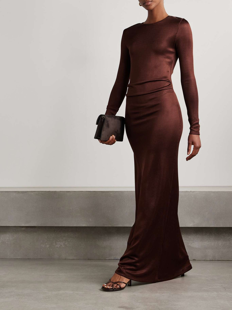 TOVE Luella gathered stretch-knit maxi dress Burgundy outlook