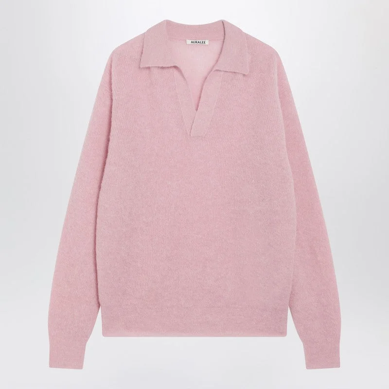Auralee Pink Alpaca Blend Polo Sweater Men - 1