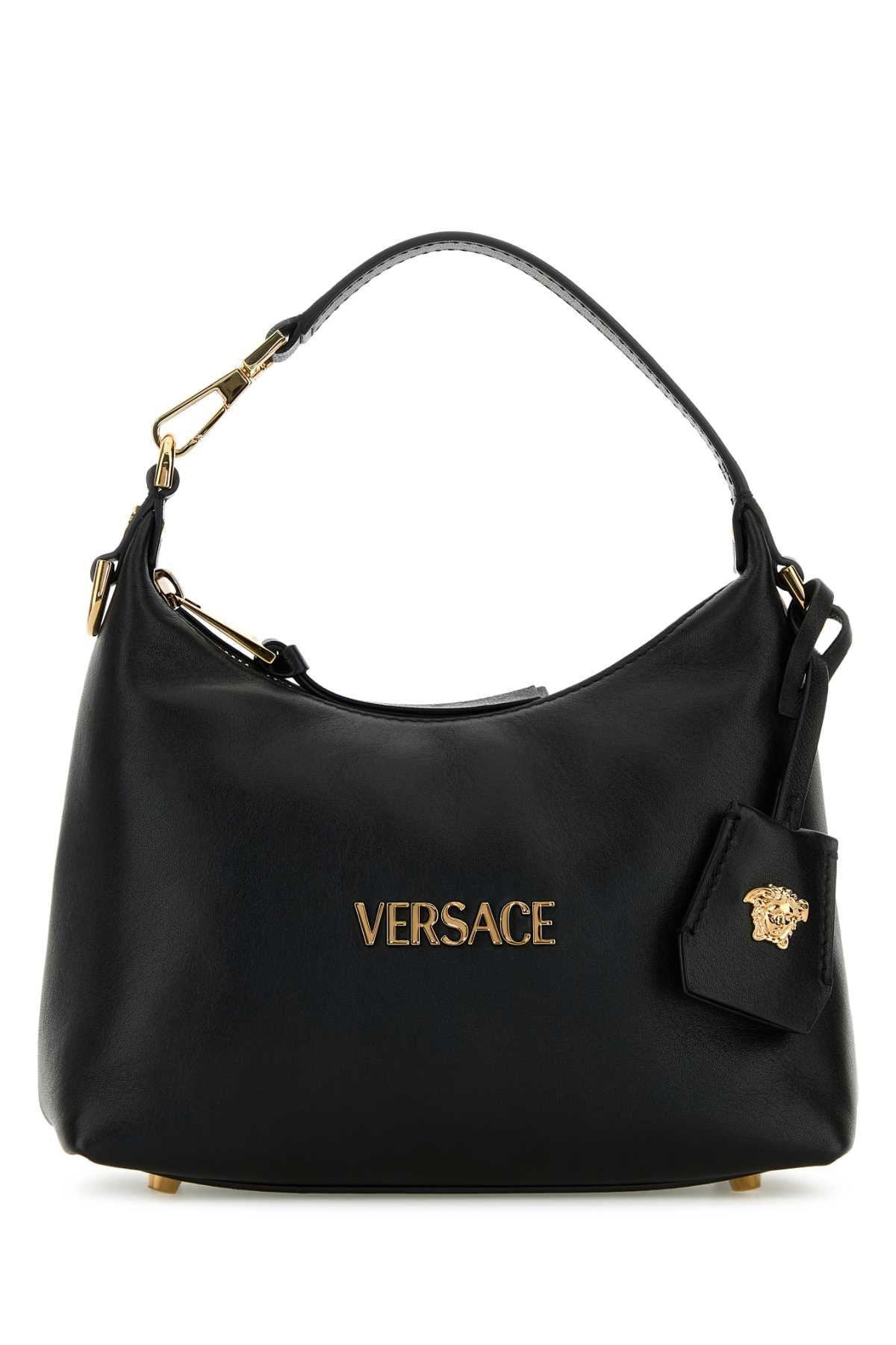 Versace Women Black Leather Hobo Versace Tag Handbag - 1