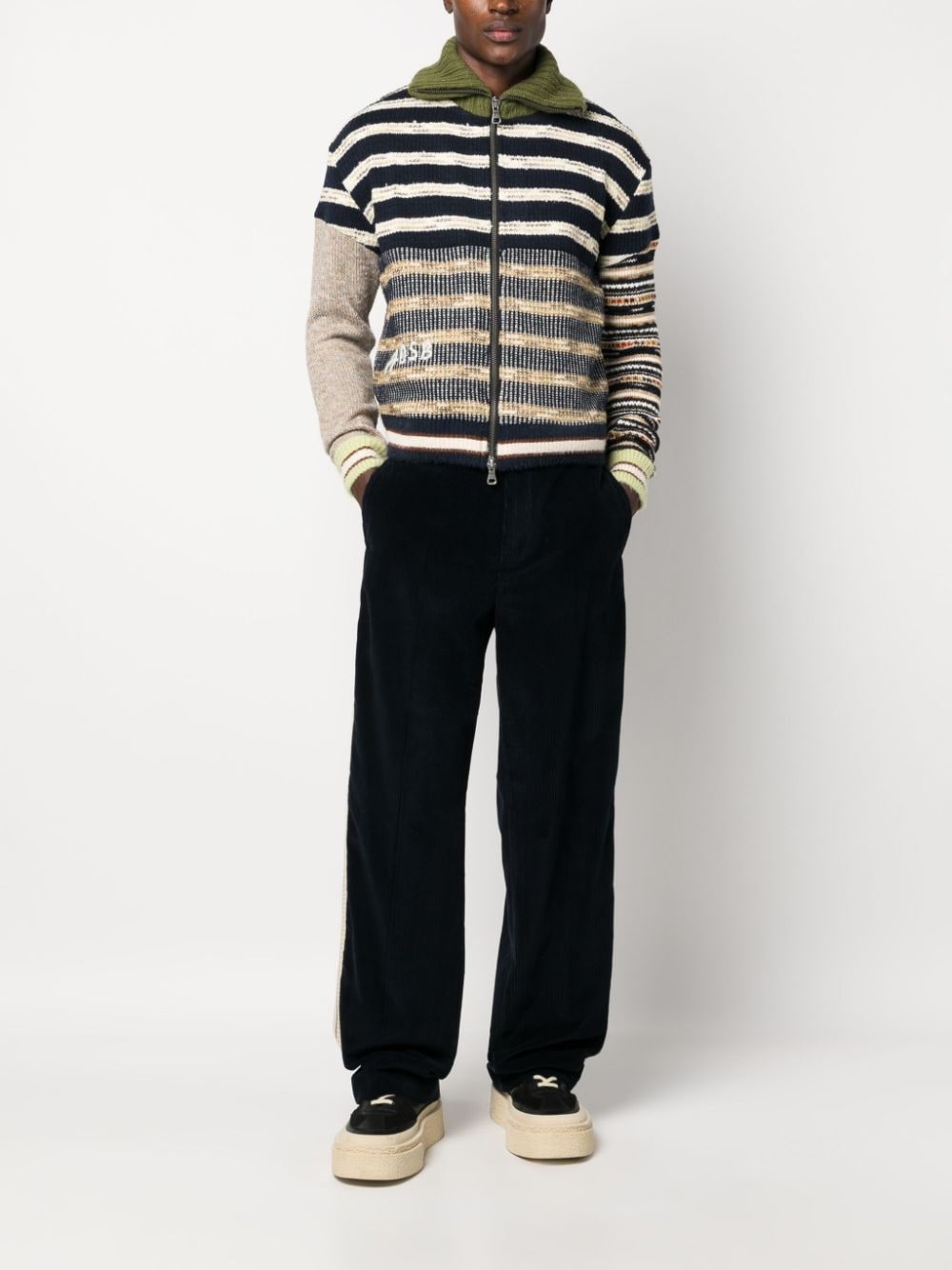 crochet-stripe cotton corduroy trousers - 2