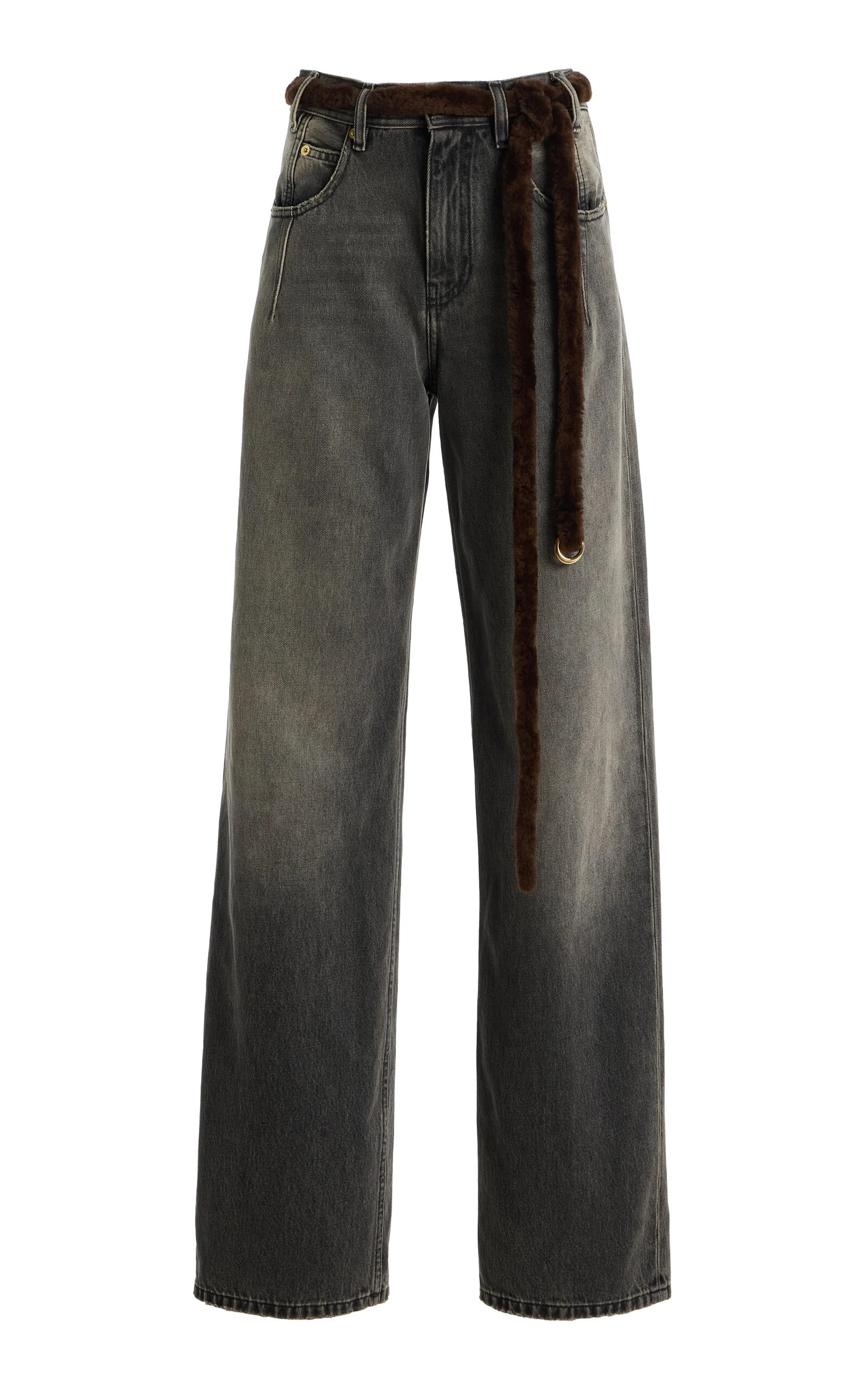 Lu Fur-Trimmed Rigid High-Rise Straight-Leg Jeans grey - 1