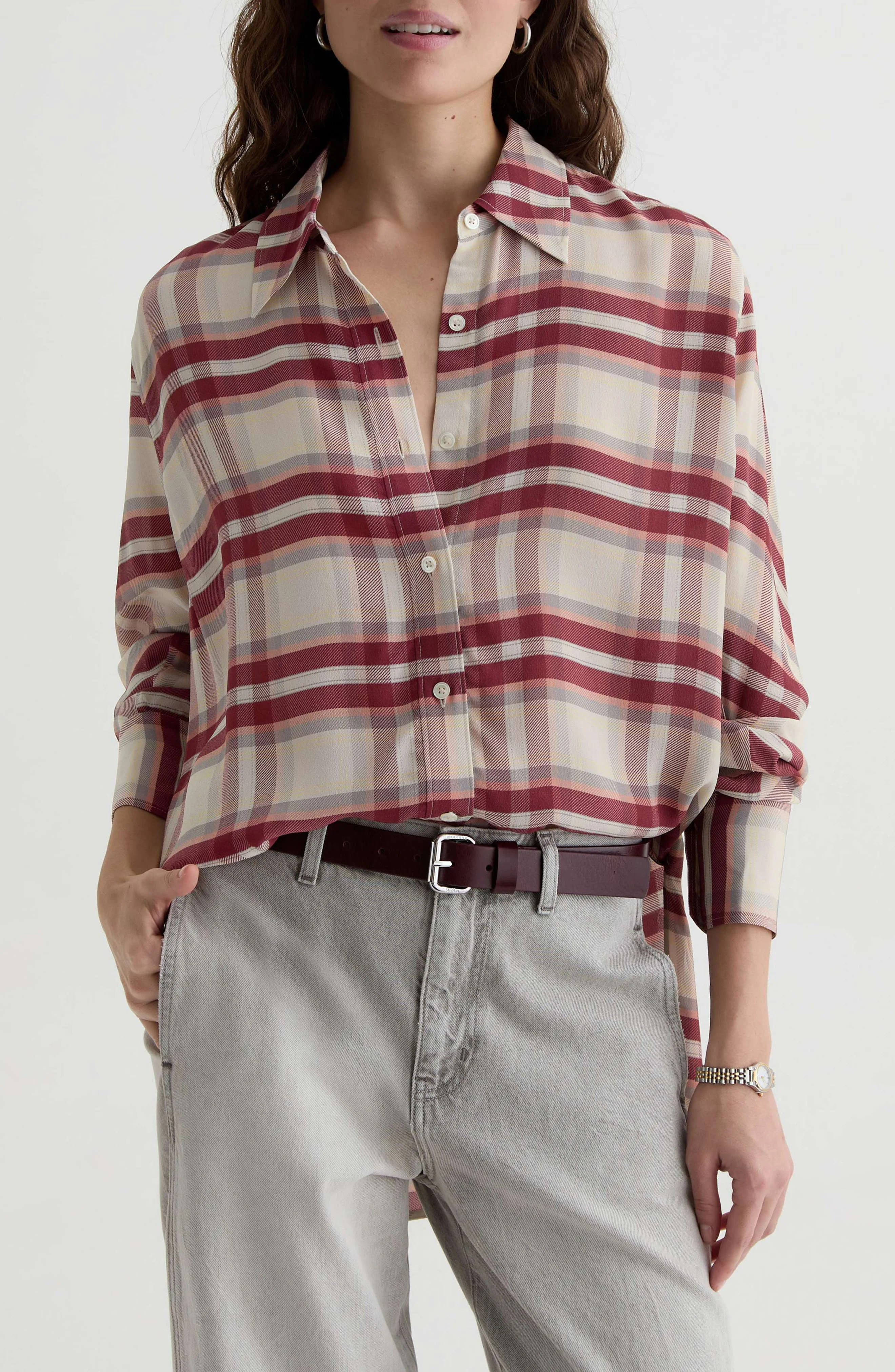 AG Sawtelle Button-Up Shirt in Desert Plaid Grey Multi at Nordstrom - 1