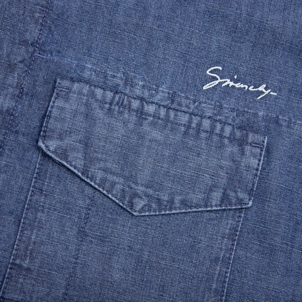 LOGO EMBROIDERED SHORT-SLEEVE SHIRT - DENIM BLUE - 4