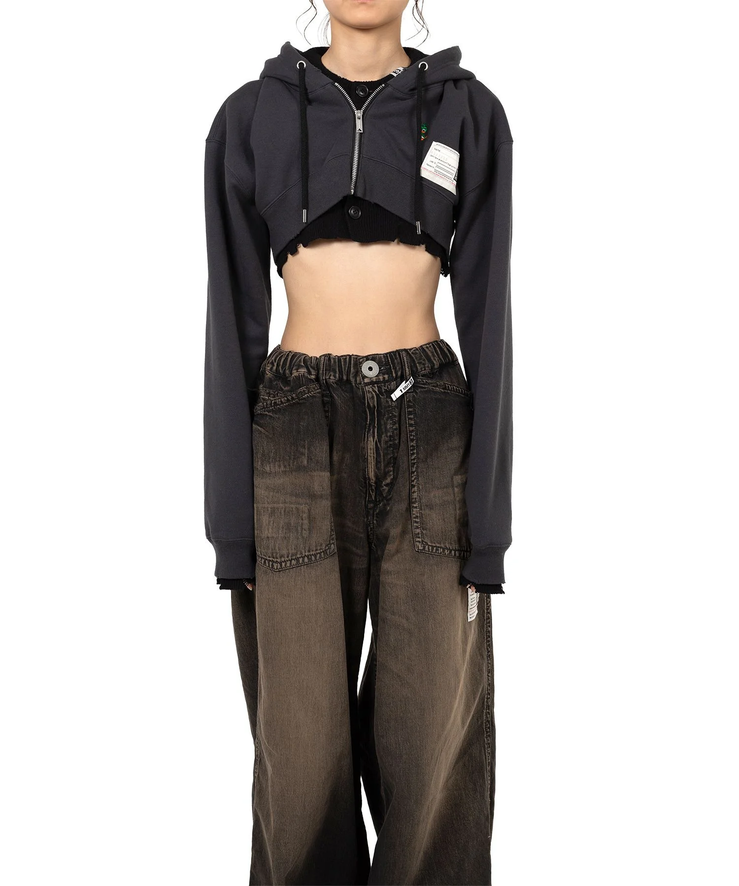 Layered Cropped Zip-up Hoodie - 1