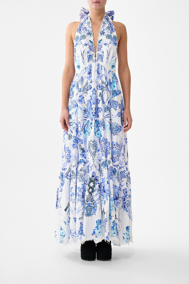 CAMILLA RUFFLE HEM HALTER DRESS outlook