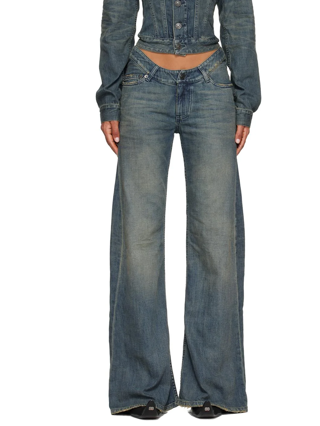 Blue Curved Waist Jeans - 1
