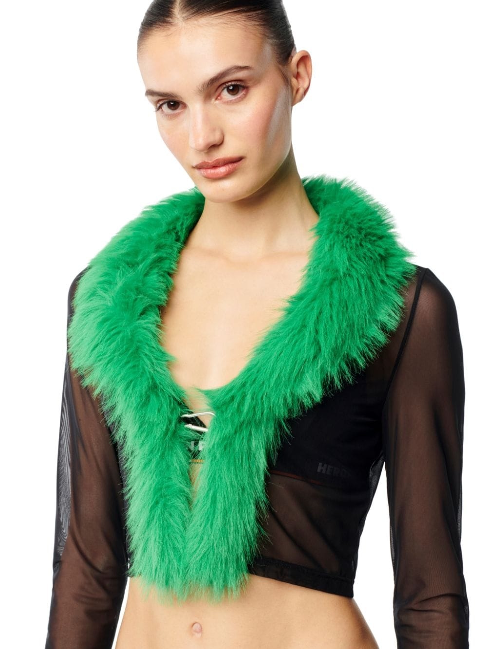 Faux Fur Trim Mesh Cardigan - 5