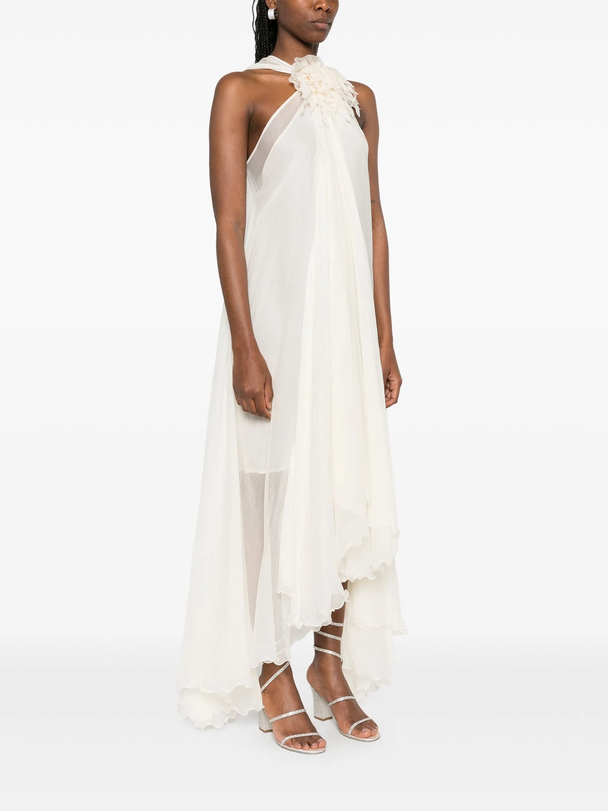 Floral-appliqué Silk Maxi Dress - 5