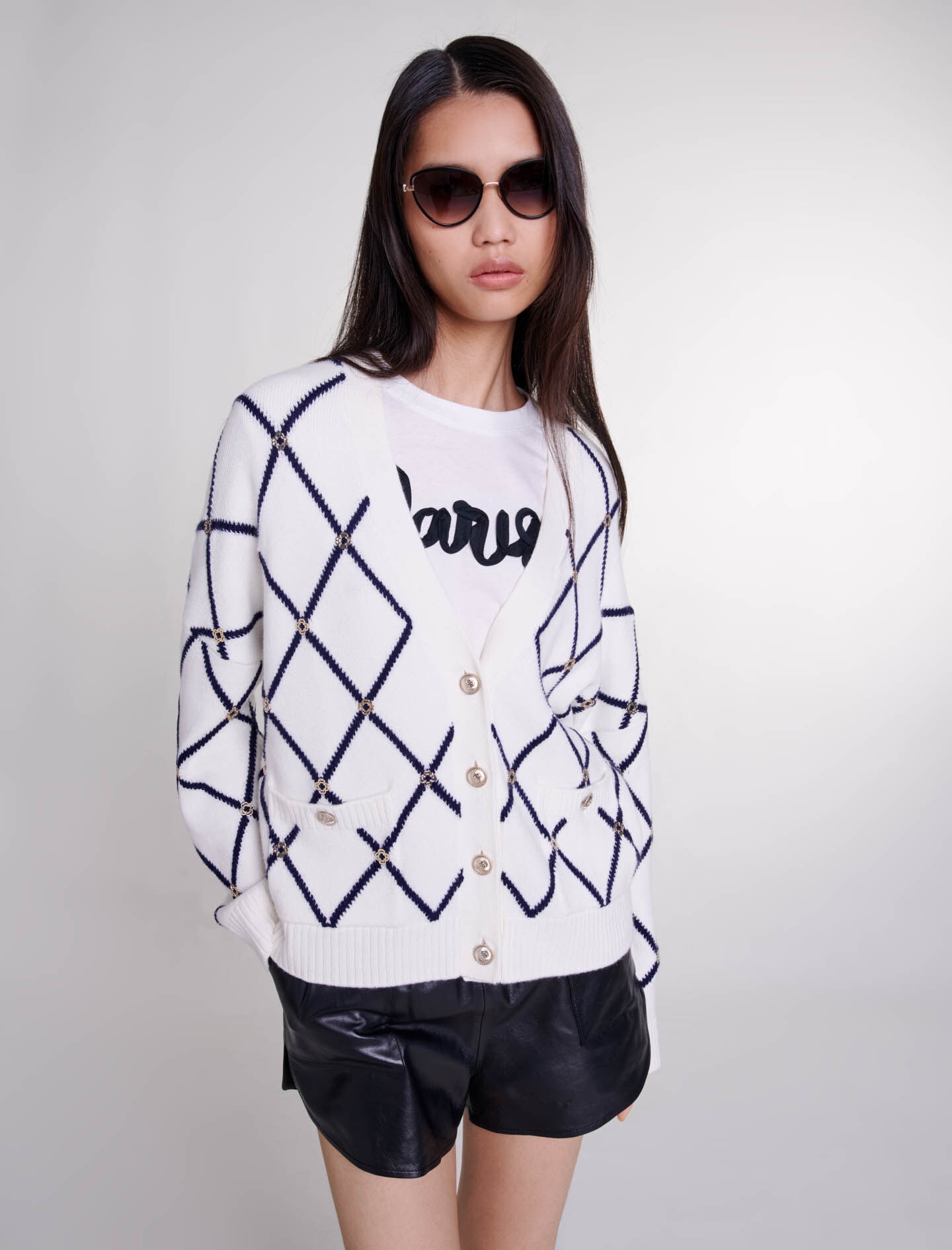 Diamond pattern knitted cardigan - 5