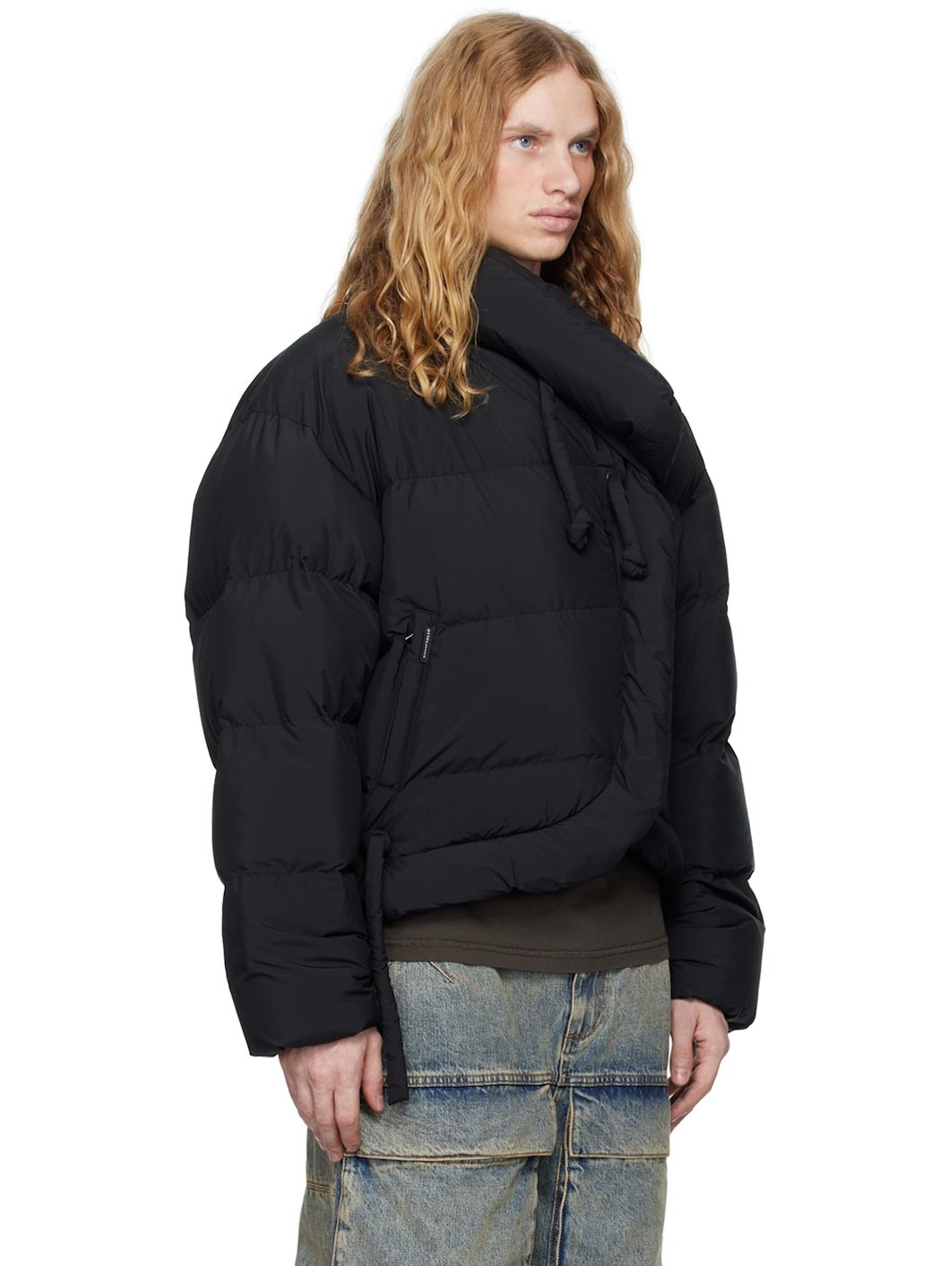 Black Strappy Puffer Down Jacket - 2