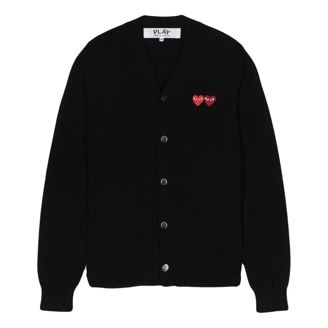 COMME des GARCONS PLAY FW25 Double Heart Cardigan 'Black' AX-N058-051-1 - 1