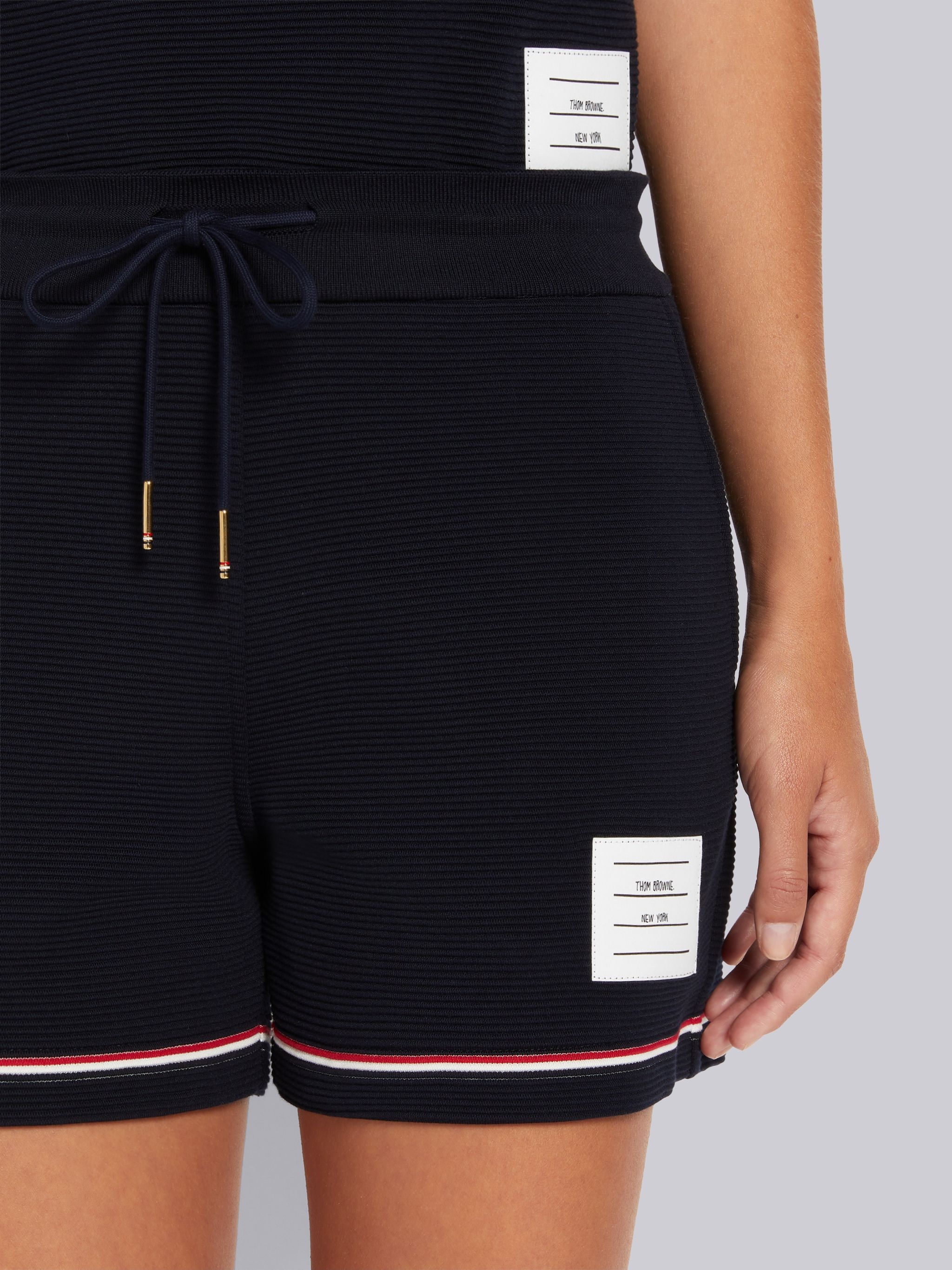 Navy Ottoman Rib Stripe Hem Mid Thigh Short - 5