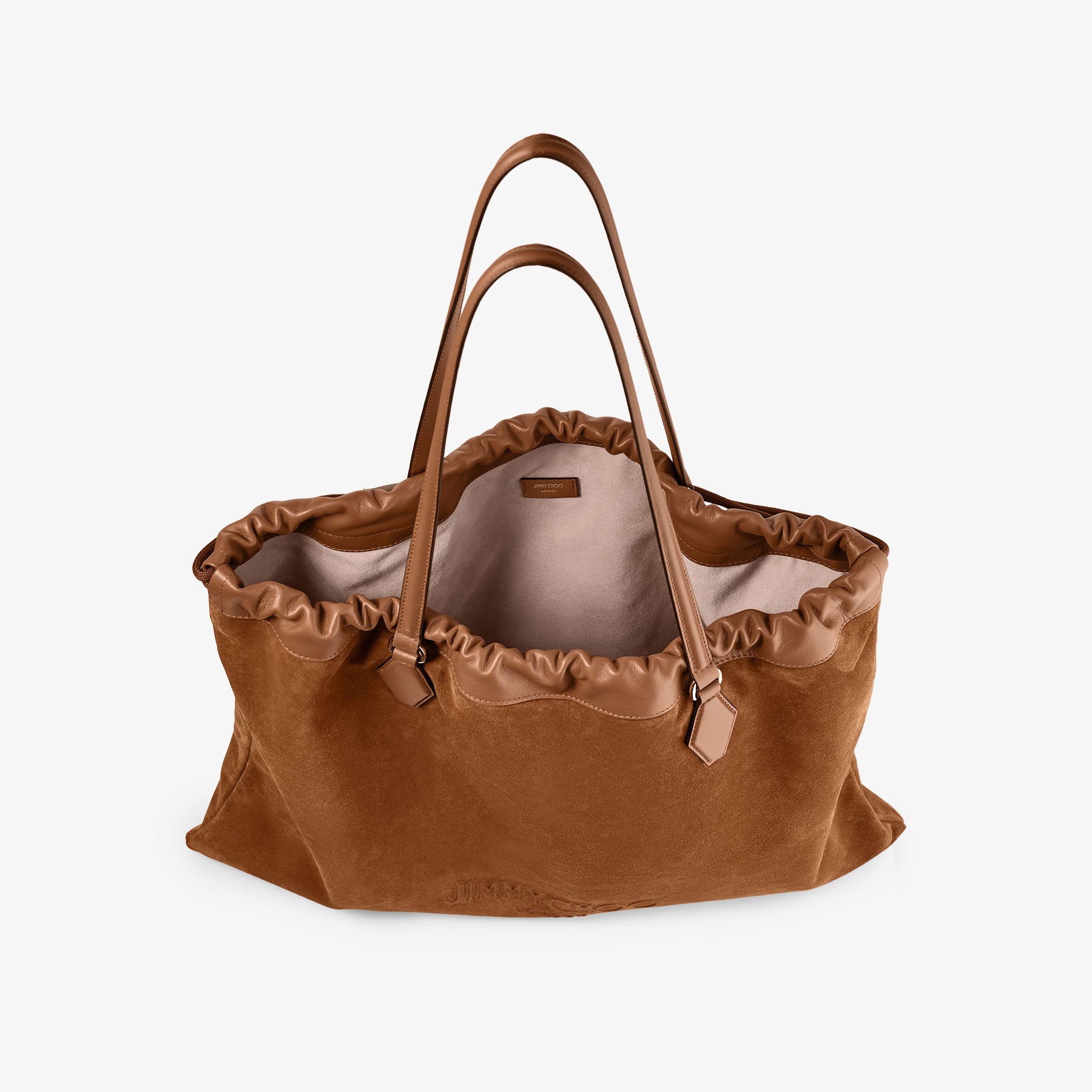 Drawstring Tote L
Tan Suede and Smooth Calf Leather Tote with Jimmy Choo Logo - 4