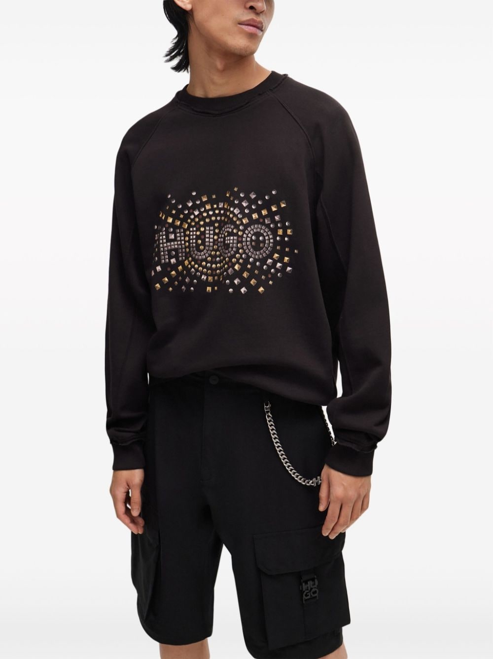 logo-studded cotton sweatshirt - 3