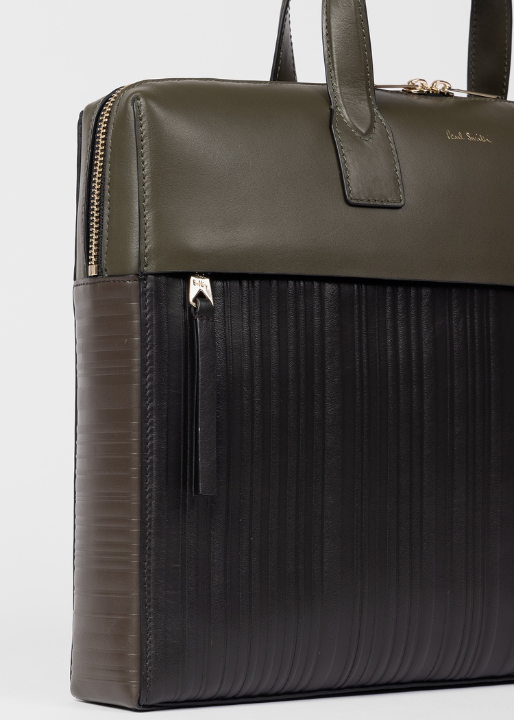Khaki 'Shadow Stripe' Leather Slim Folio - 4