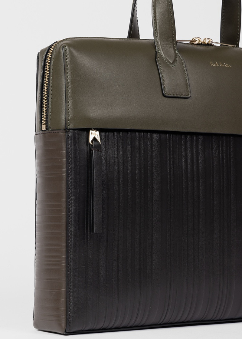 Khaki 'Shadow Stripe' Leather Slim Folio 4