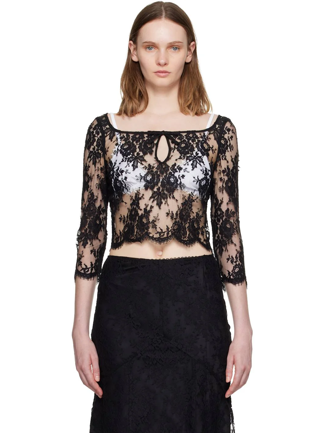 Black Cut-Out Neckline Top - 1