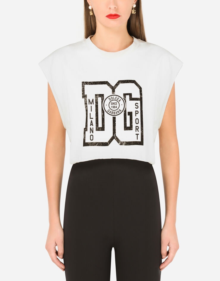 Cropped jersey T-shirt with DG print - 1