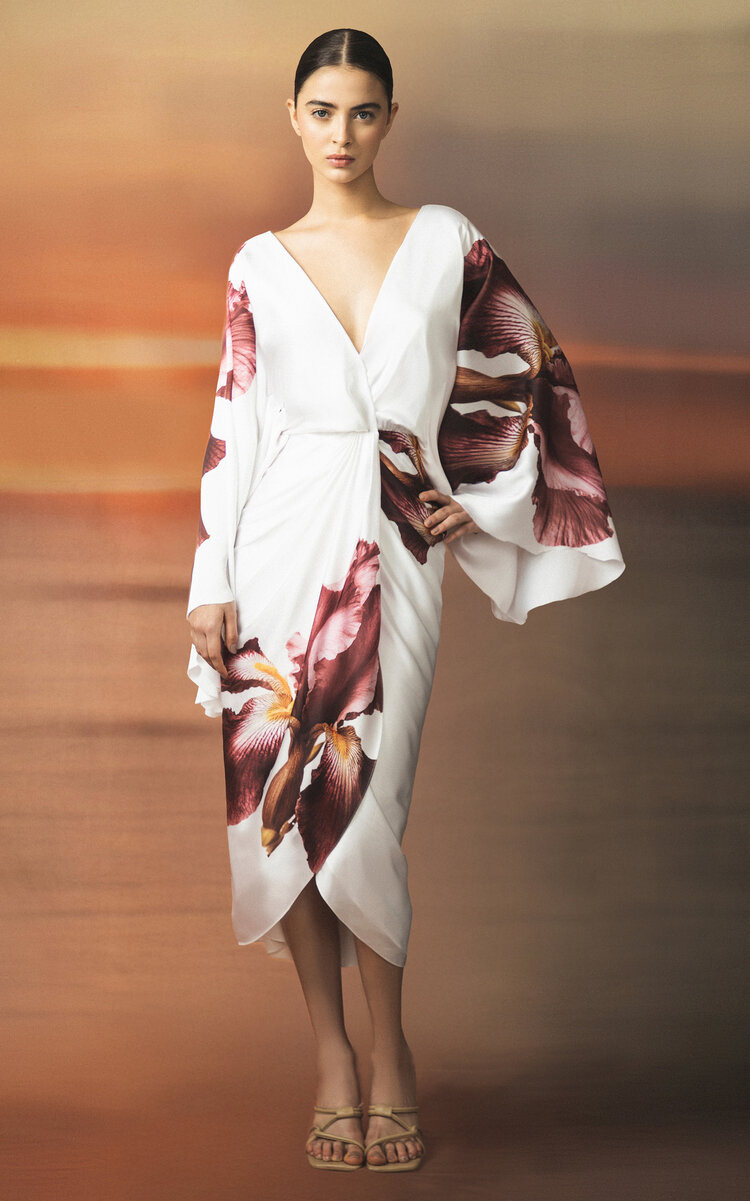 Hilo Ancestral Orchid-Print Crepe Midi Wrap Dress floral - 5