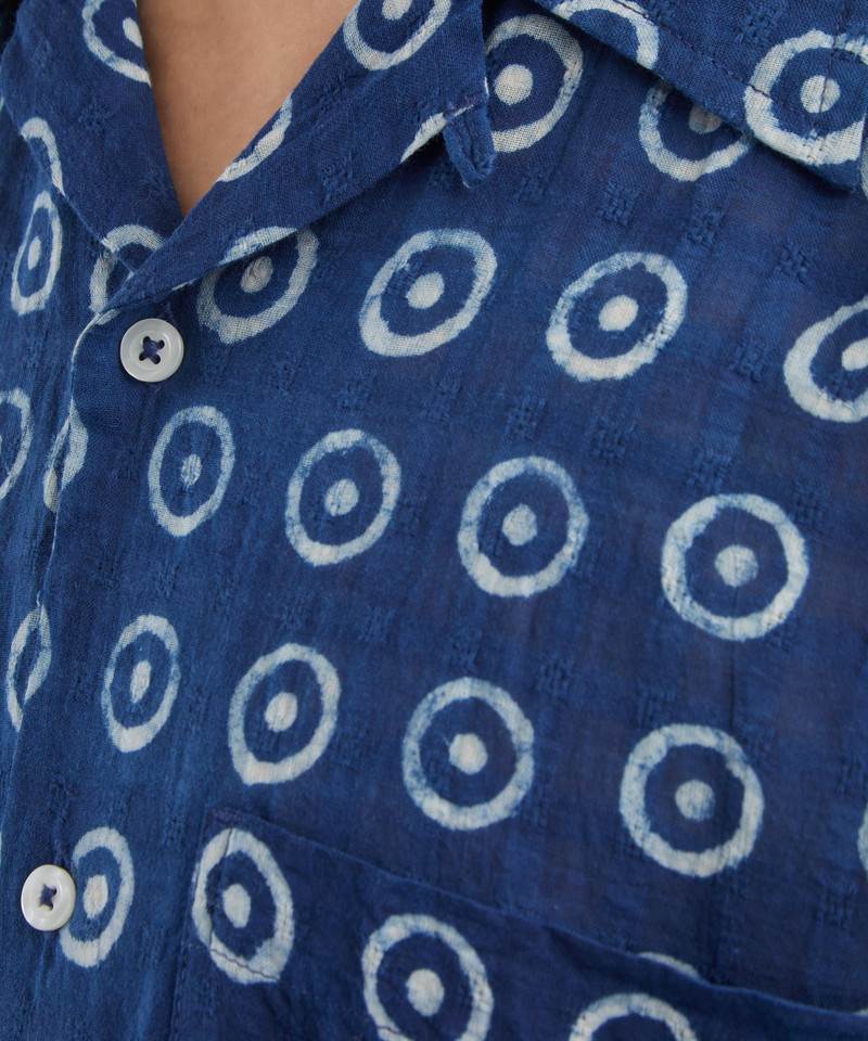 Indigo Block Print Circles Camper Shirt 5