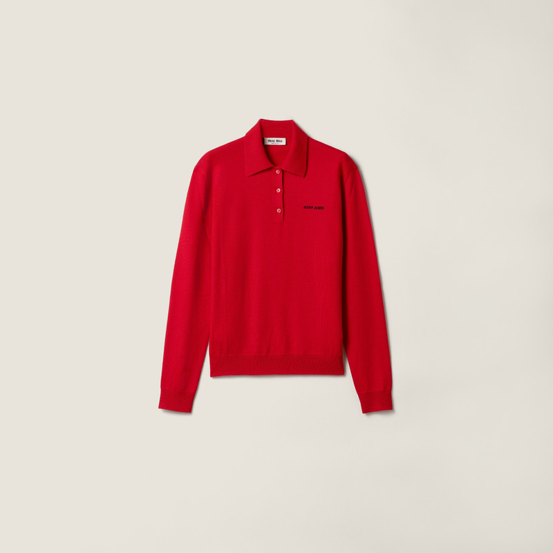 Wool knit polo shirt 1