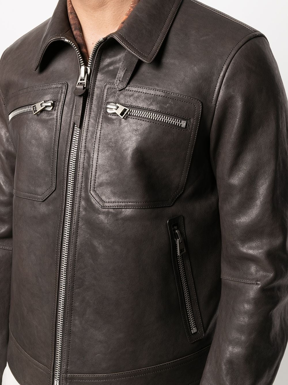 zip-up leather jacket - 5