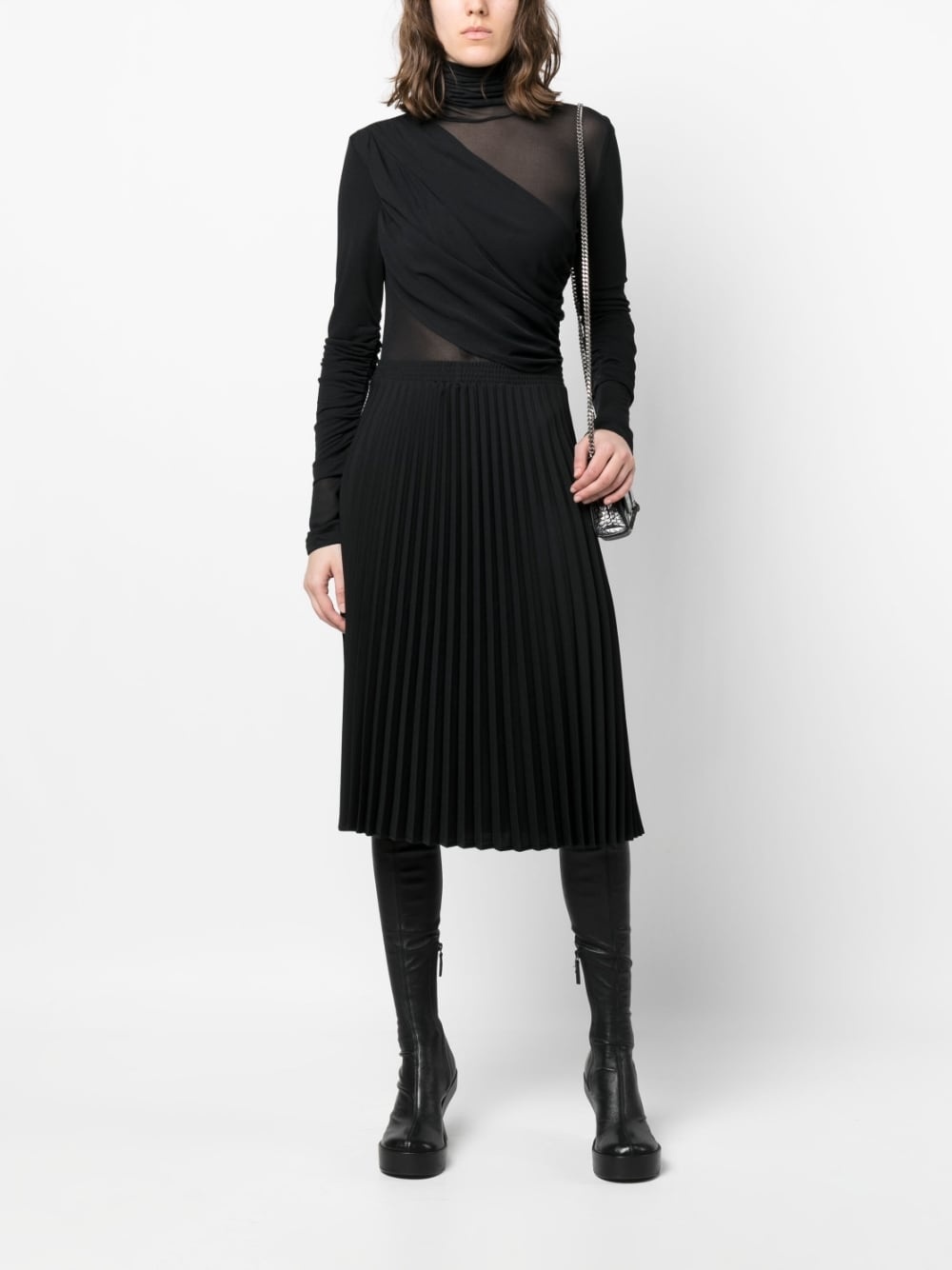 logo-band pleated skirt - 3
