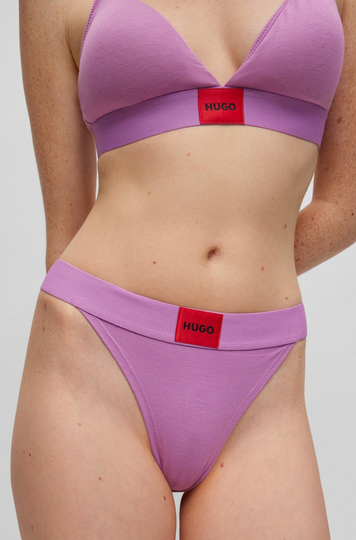 STRETCH-COTTON THONG BRIEFS WITH RED LOGO LABEL - 3