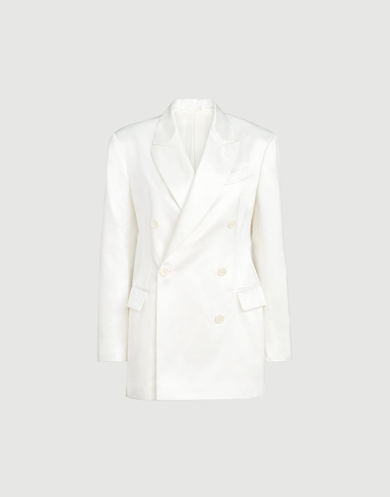 Cotton and silk satin blazer with monili 1