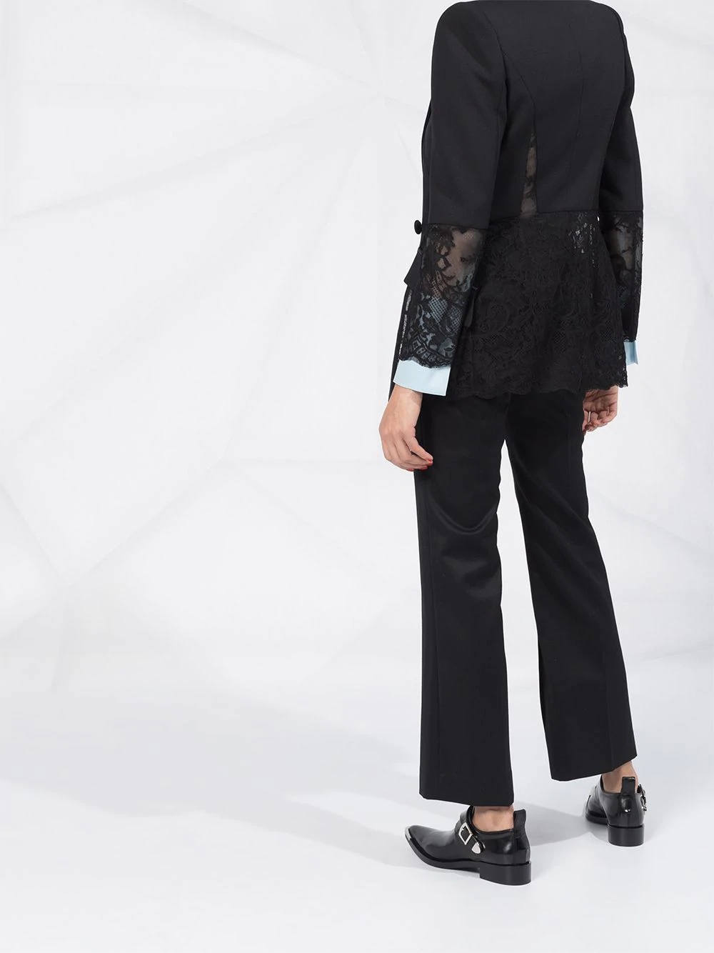 floral lace panel blazer - 6