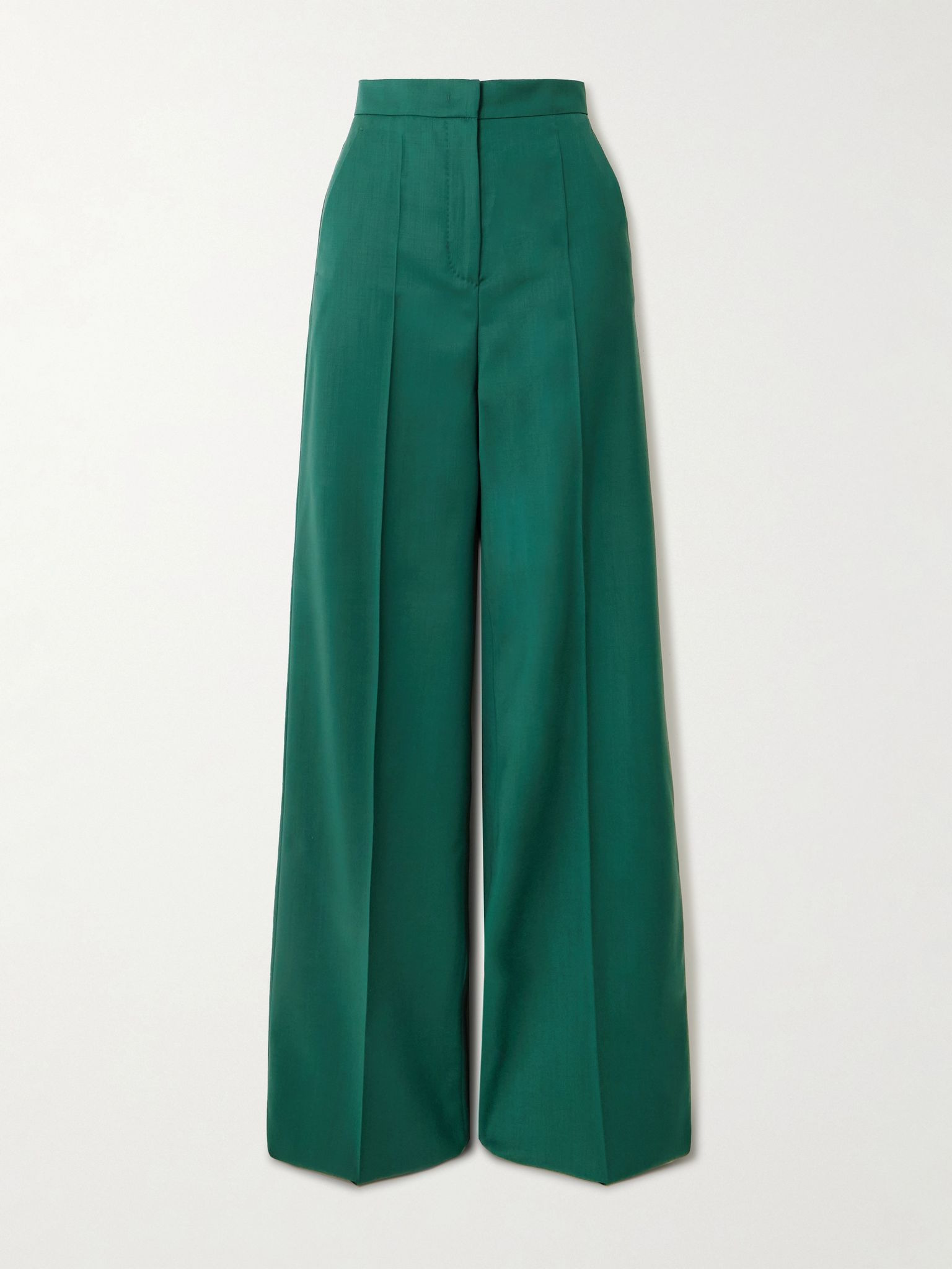 Fernet embroidered wool-canvas wide-leg pants Dark green - 1