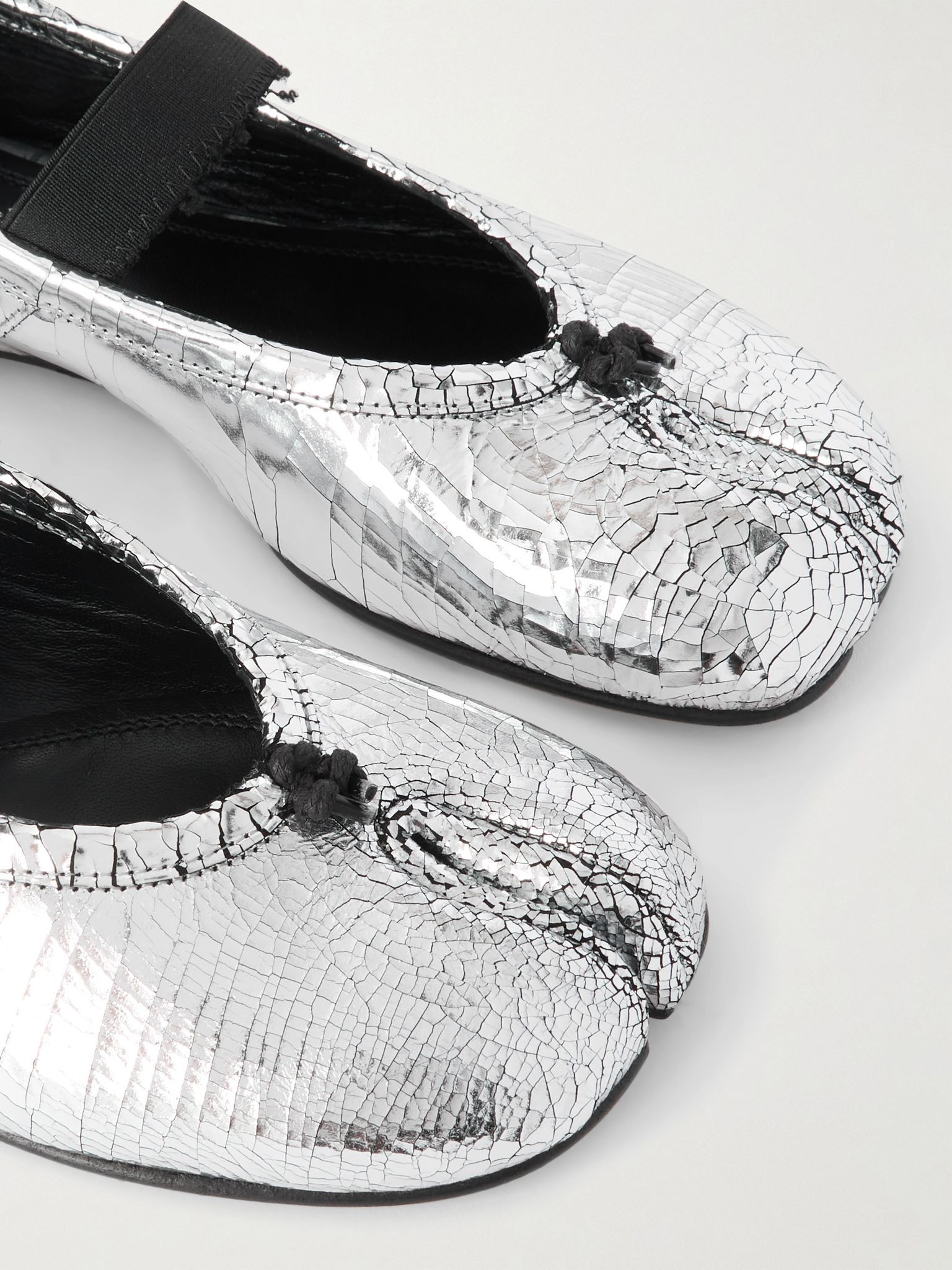 Tabi split-toe metallic cracked-leather ballet flats Silver - 4