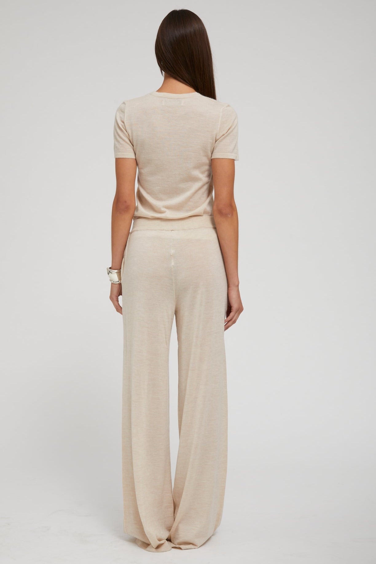 LATTE ULTRA FINE CASHMERE WIDE LEG PANTS - 5