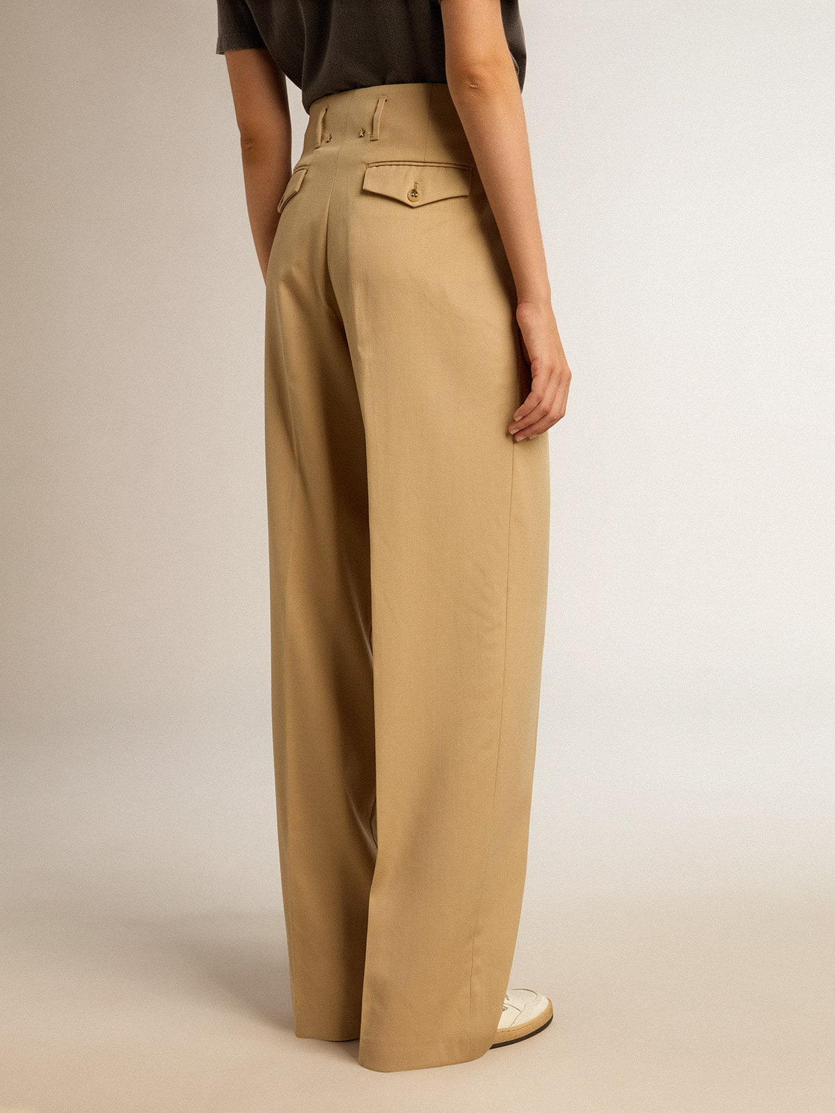 Women’s wool gabardine pants in sand - 4