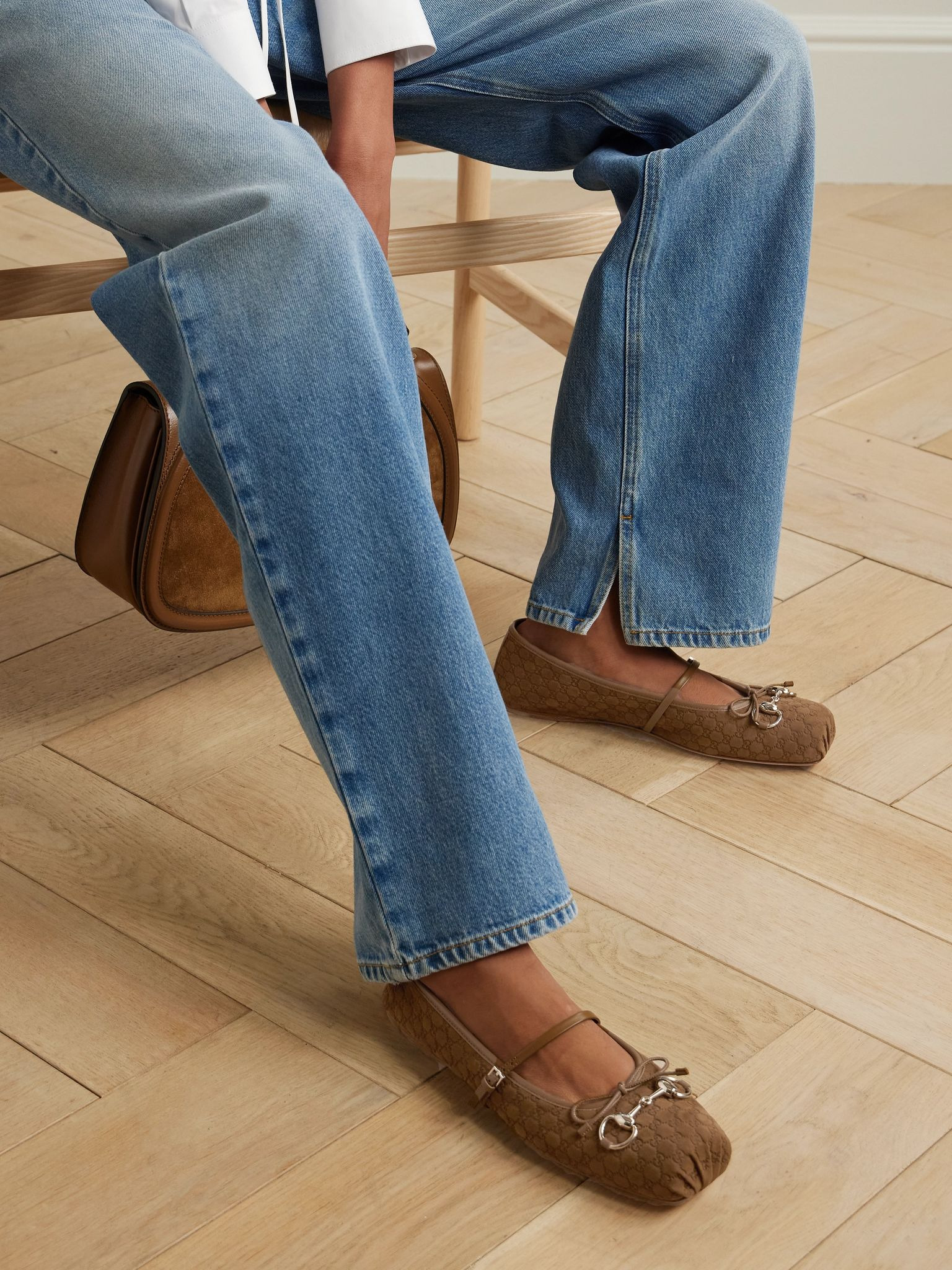 Horsebit-detailed suede ballet flats Brown - 2