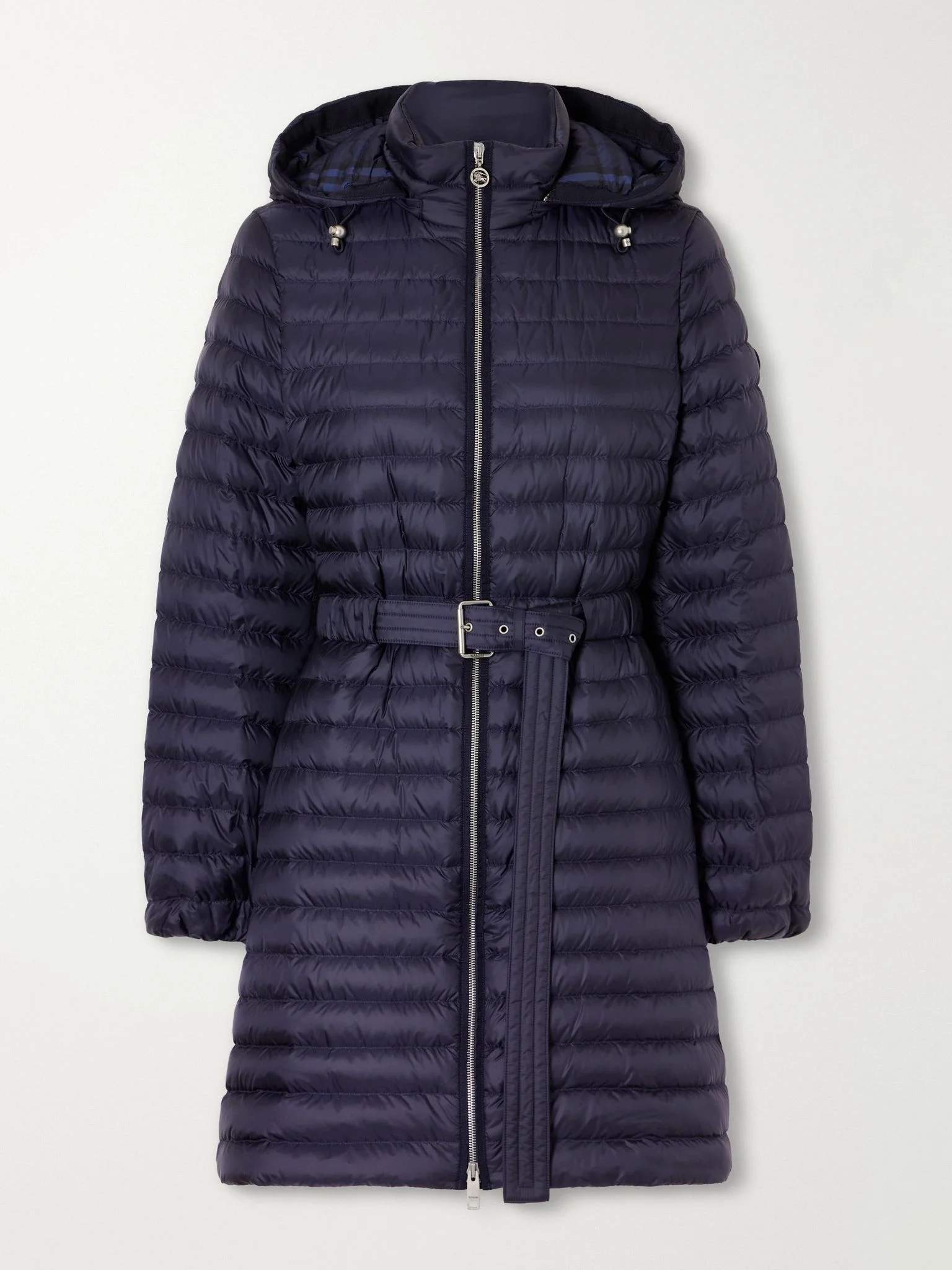 Hooded belted quilted shell coat Navy - 1