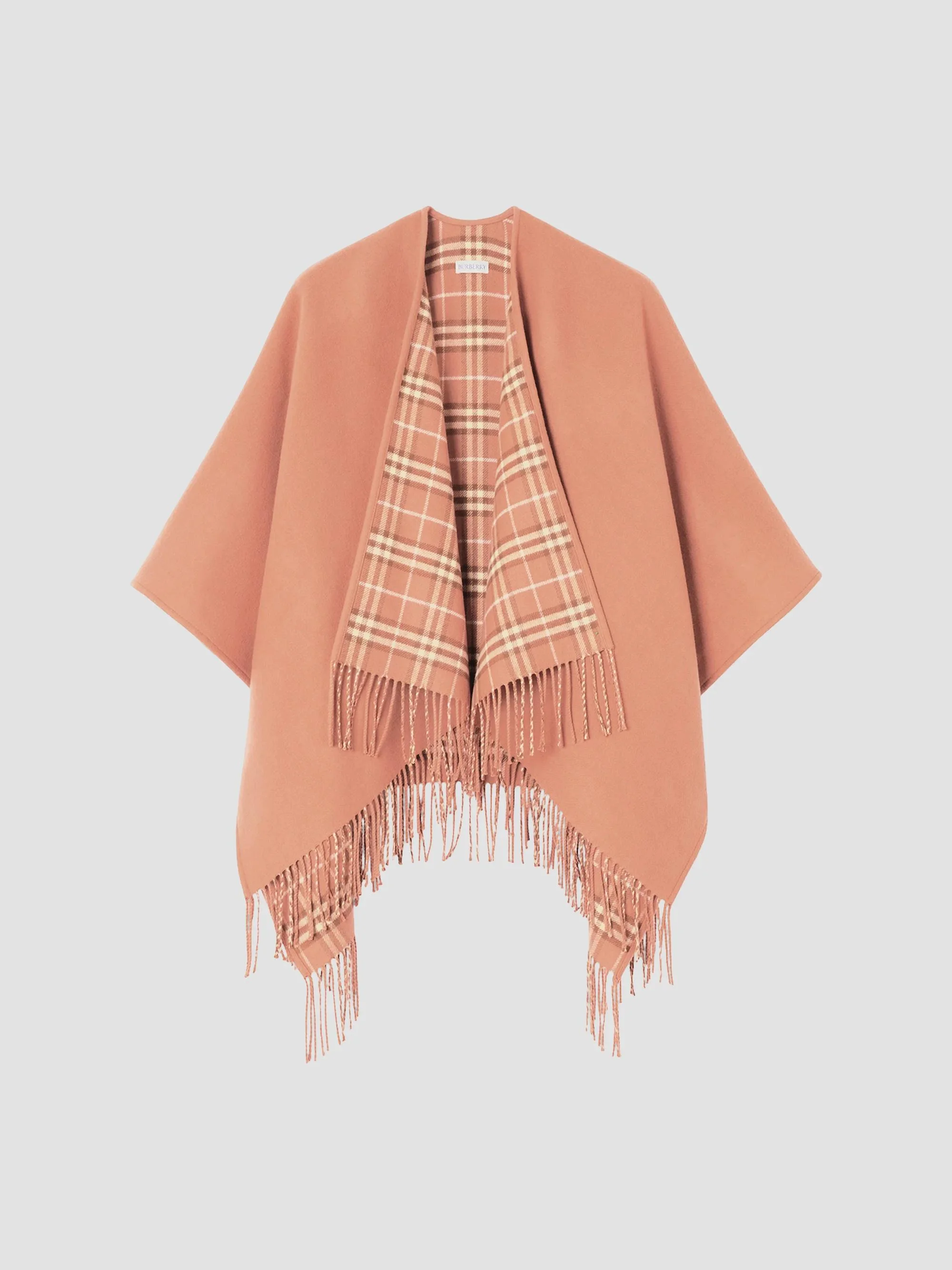 Women's Reversible Check Wool Cape - Clay Pink - 1