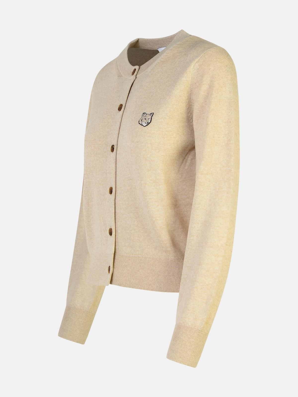 'BOLD FOX HEAD' BEIGE WOOL CARDIGAN - 2