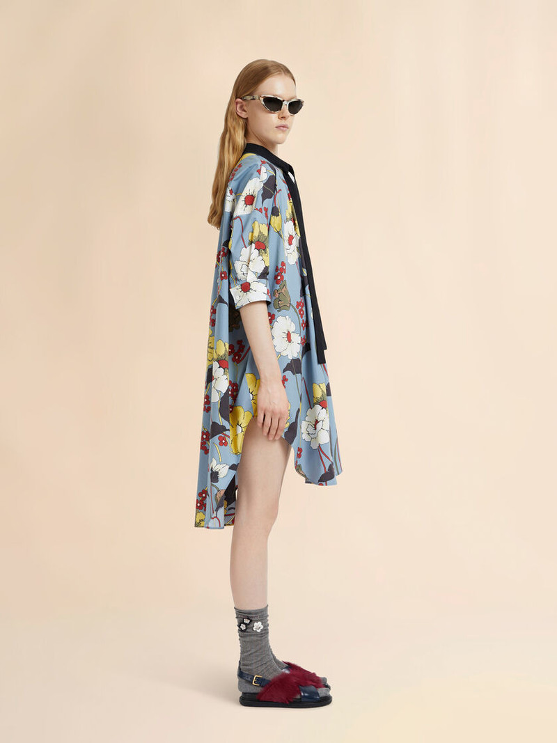 BLUE OVERSIZED POPLIN DRESS WITH MELODIA PRINT 5