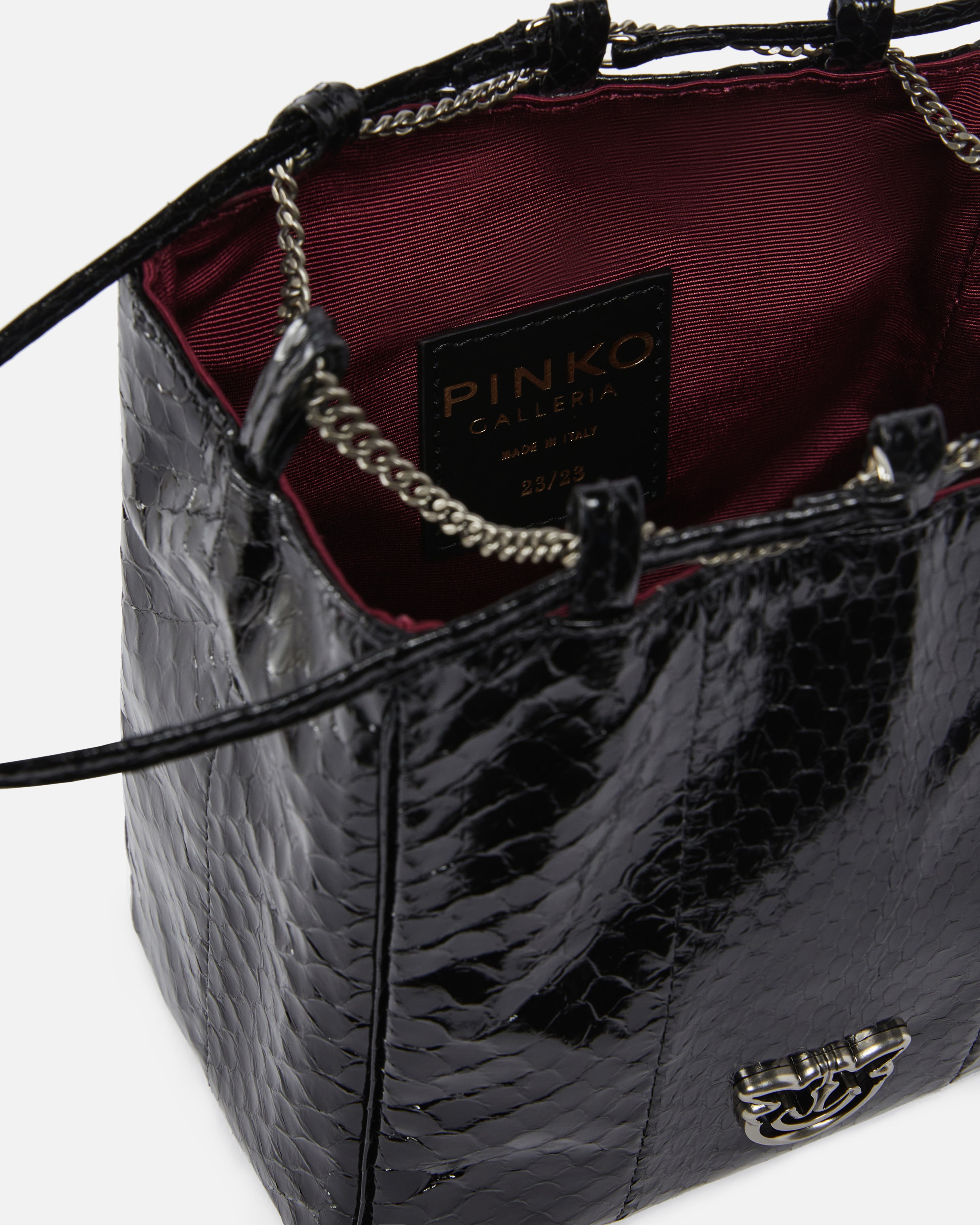 GLOSSY REPTILE MINI BUCKET CLUTCH BAG PINKO GALLERIA - 4