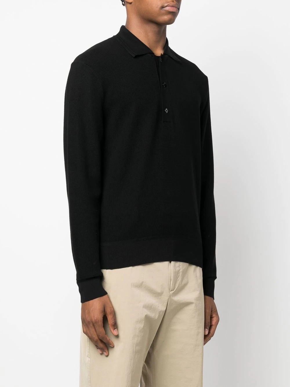 long-sleeve ribbed-knit polo top - 3