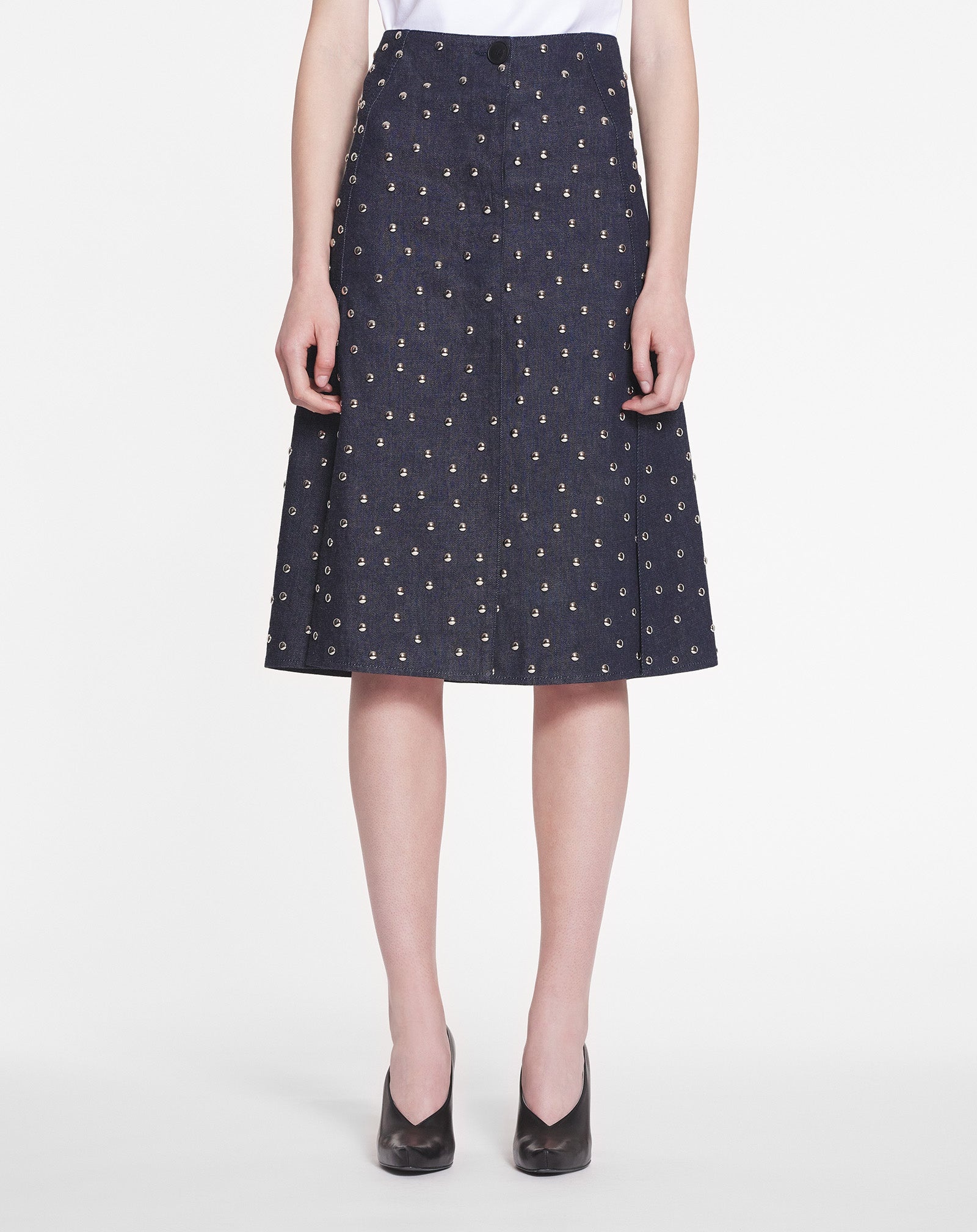 STUD-DETAIL MID-LENGTH DENIM SKIRT - 3