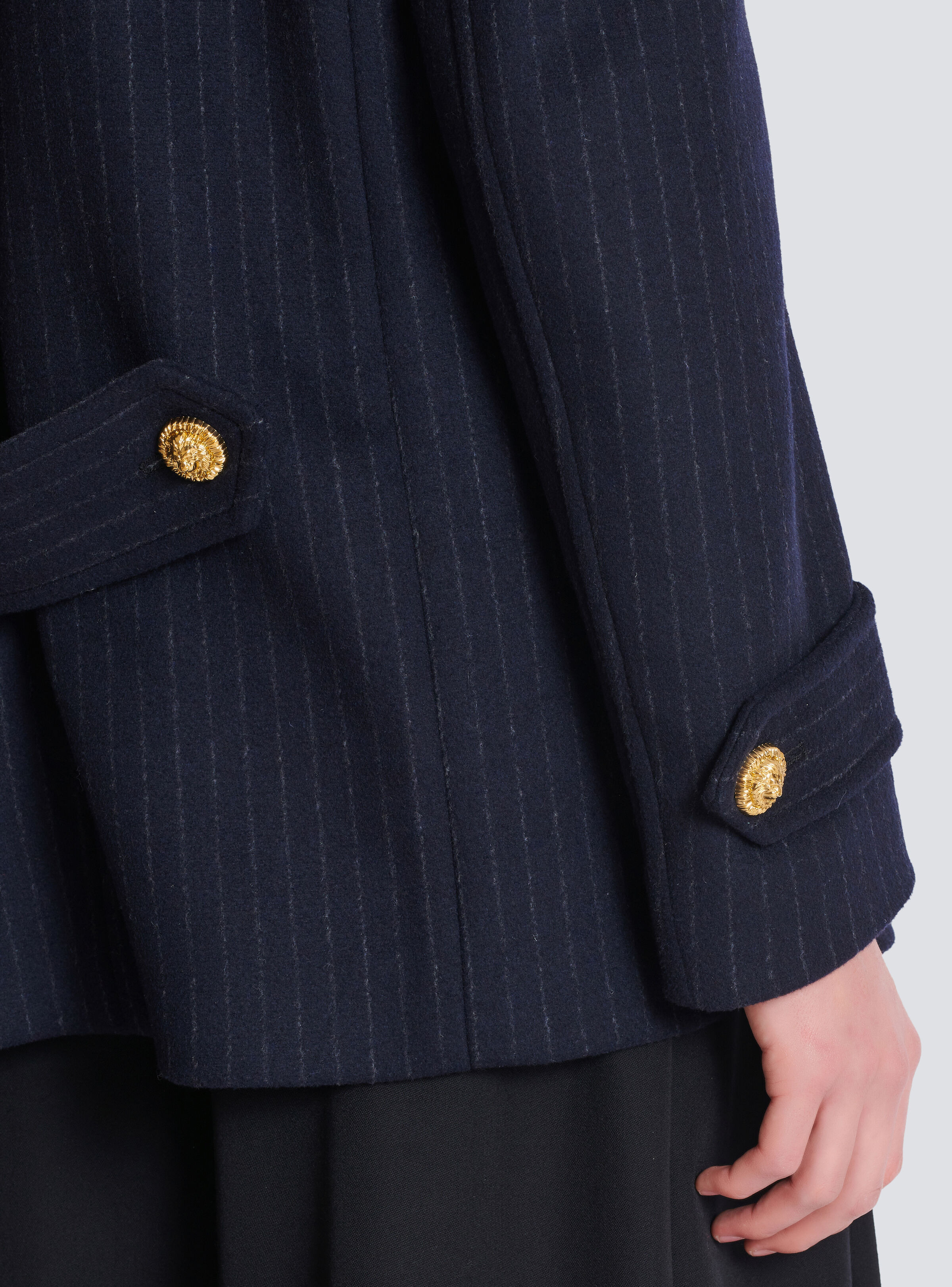 Short striped wool pea coat - 6