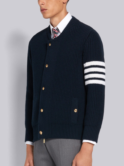 Thom Browne Navy Cotton Wool Mix Half Cardigan Relaxed Fit Bomber Jacket outlook