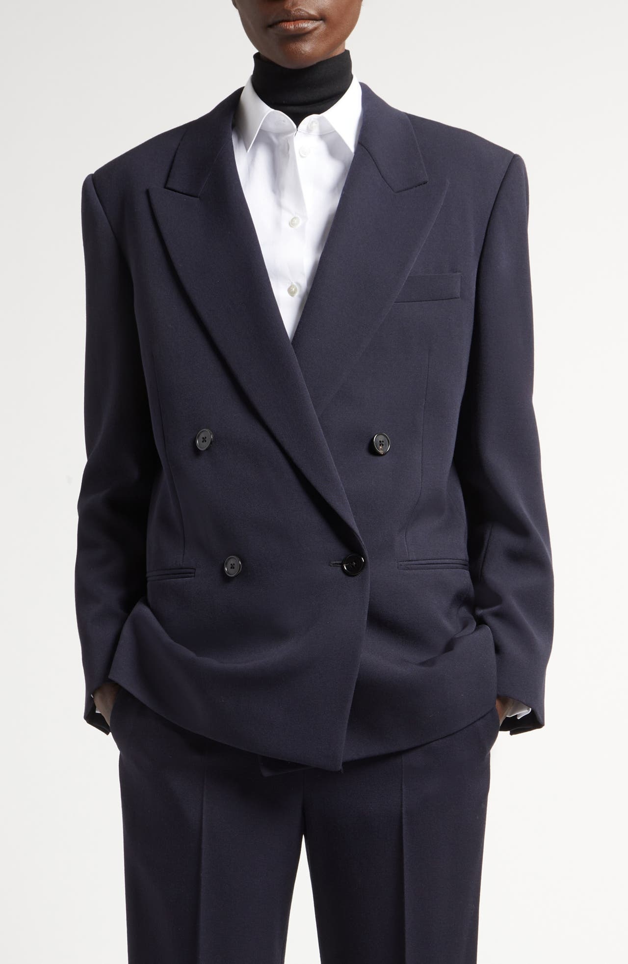 The Row Sandon Double Breasted Virgin Wool Blazer in Dark Navy at Nordstrom - 1