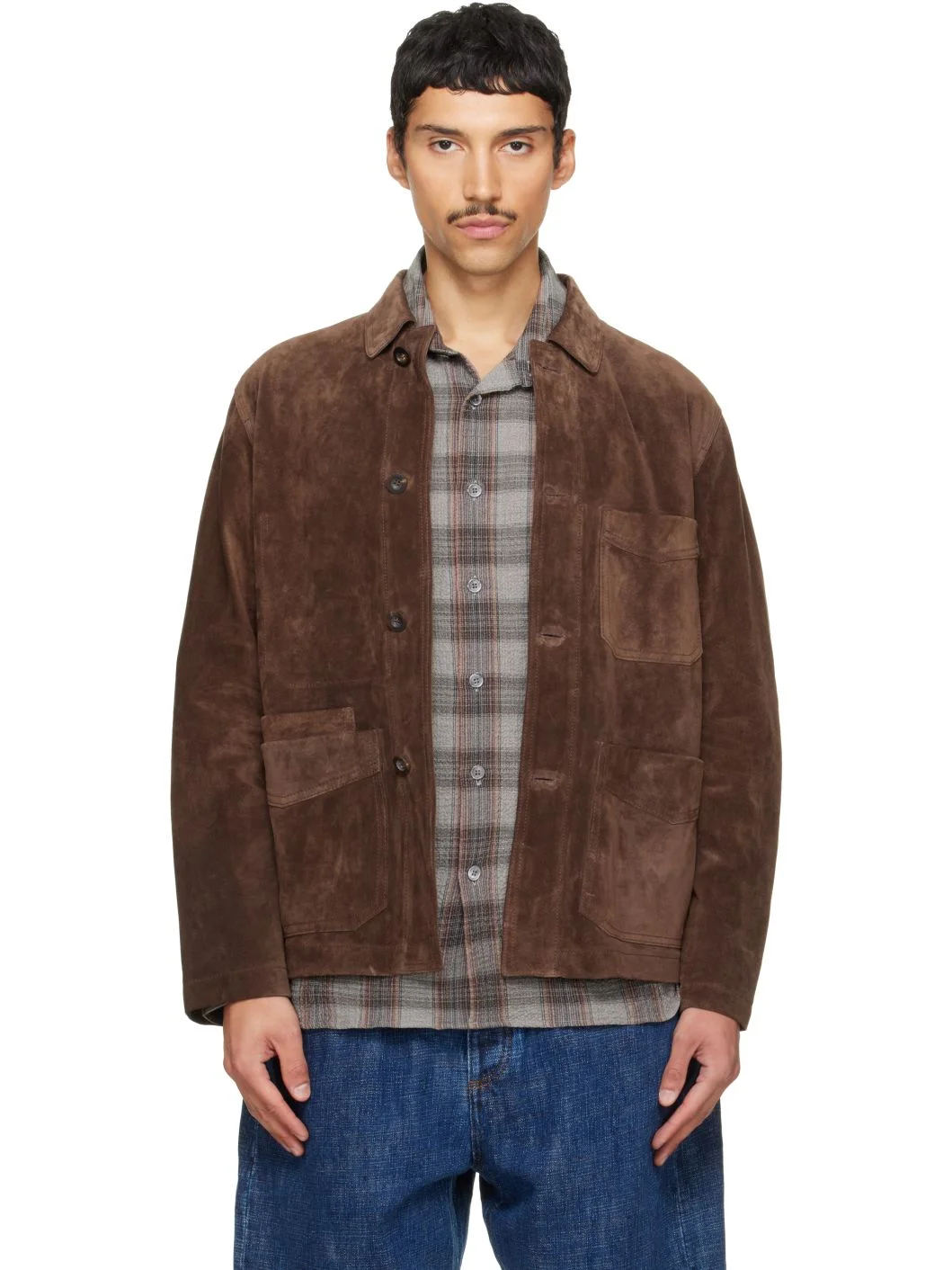 Brown Heavyweight Five-Pocket Chore Suede Jacket - 1