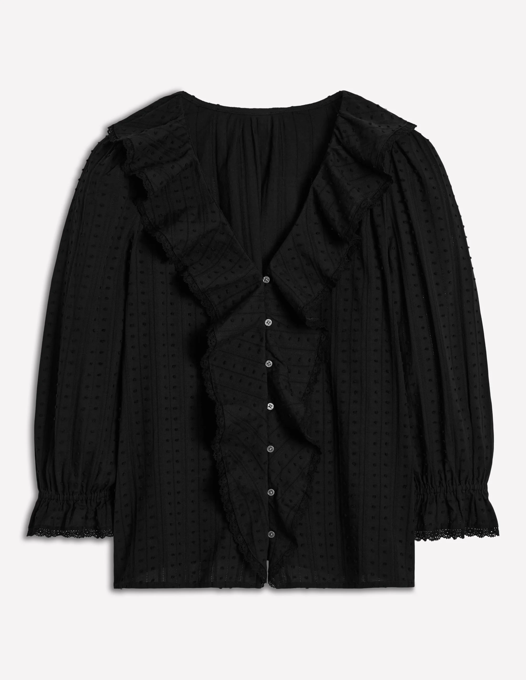 Eliza Ruffle V-Neck Blouse-Black - 1