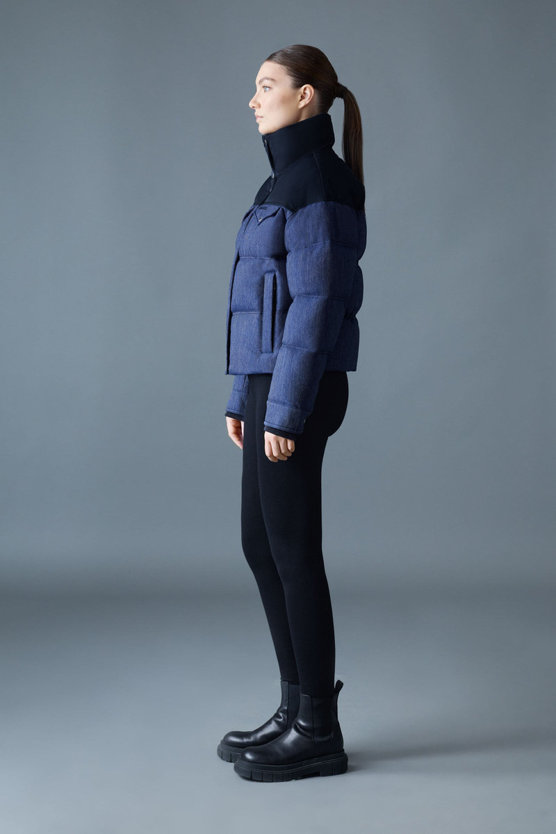 BRIGIT-DNM Quilted Denim Down Jacket with Contrast Satin Yoke 3