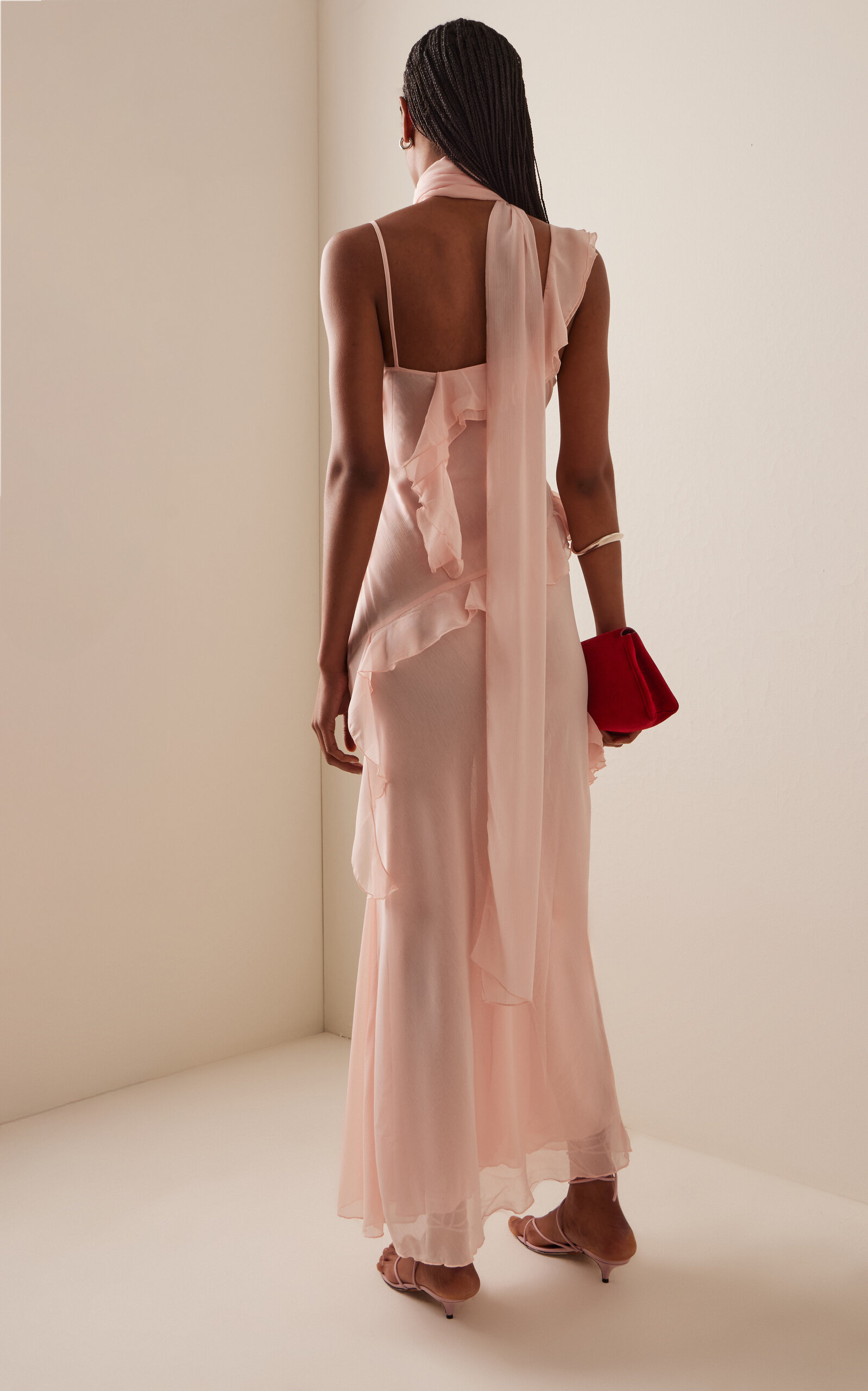 Exclusive Monica Scarf-Neck Ruffled Georgette Maxi Dress light pink - 4
